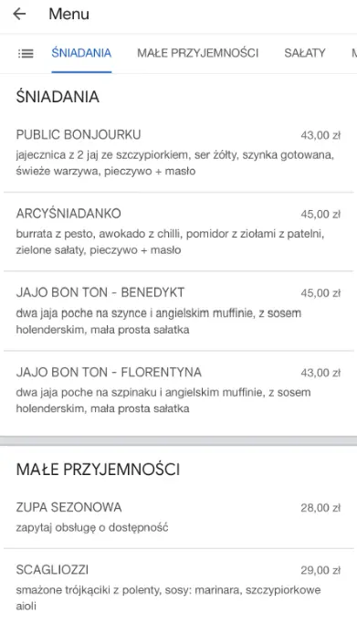 Google Menu Detail